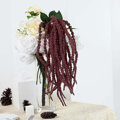 2 Pack Burgundy Artificial Amaranthus Hanging Spray with Ivy Leaves, Silk Trailing Floral Stems, 32"