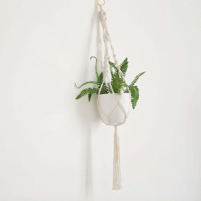 2-Pack Cotton Rope Hanging Planter Baskets Ivory with Tassels - Indoor Decorative Boho Flower Pot Holders
