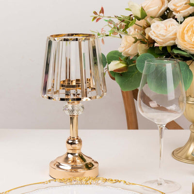 2-Pack Crystal Pendant Candle Holders 11" Classic Empire Lamp Shade Style in Gold, Votive Candle Stand For Table Centerpieces