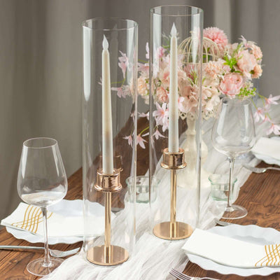 2-Pack Glass Candelabra Shades Open End Hurricane Design 14" Clear - Stylish Table Centerpiece for Weddings & Gatherings