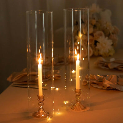 2-Pack Glass Candelabra Shades Open End Hurricane Design 20" Clear - Stylish Table Centerpiece for Weddings & Gatherings
