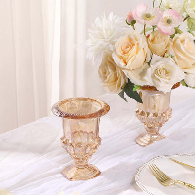 2-Pack Glass Flower Vases Mini Pedestal 6" in Classic Roman Urn Style Amber Gold - Refined Table Centerpieces