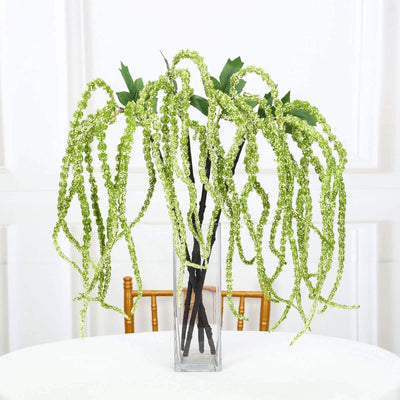 2 Pack Green Artificial Amaranthus Hanging Spray with Ivy Leaves, Silk Trailing Floral Stems, 32"