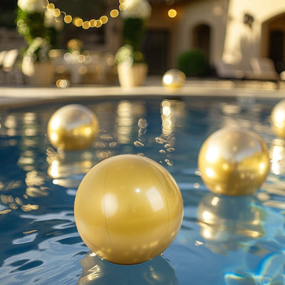 2 Pack Inflatable Gold Decorative Balls - 16" Round Vinyl Pool and Party Balls, Lightweight & Fun