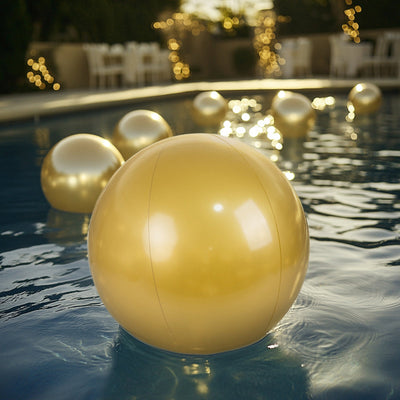 2 Pack Inflatable Gold Decorative Balls - 20" Round Vinyl Pool and Party Balls, Lightweight & Fun