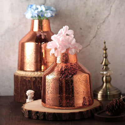 2-Pack Mercury Glass Vases Vessel Design 8" Rose Gold - Decorative Floral Wedding Centerpieces