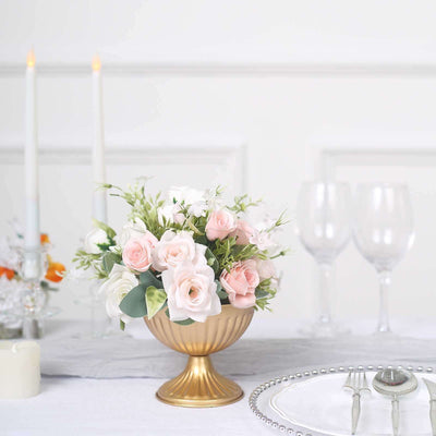 2-Pack Metal Flower Vases Pedestal 4" Ribbed Bowl Style Gold - Antique Mini Compote Vase for Refined Table Decor