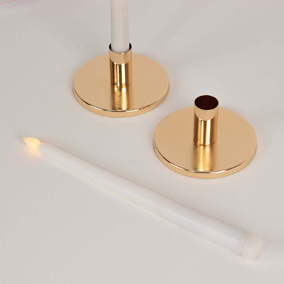 2-Pack Metal Taper Candle Holders 4"x2" Short Vintage Retro Style Gold with Round Disc Base - Decorative Candle Sticks