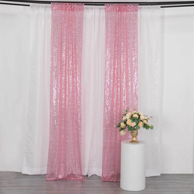 2 Pack Pink Sequin Backdrop Drape Curtains with Rod Pockets, Seamless Glitter Mesh Photo Booth Event Divider Panels - 8ftx2ft