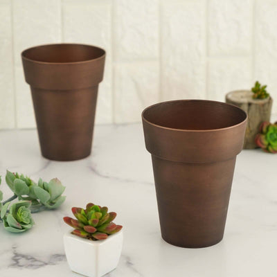 2-Pack Plastic Flower Plant Pots 6" Medium Rustic Brown - Indoor Decorative Planters
