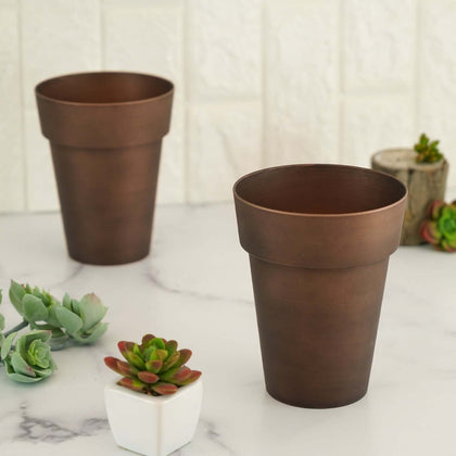 2-Pack Plastic Flower Plant Pots 6" Medium Rustic Brown - Indoor Decorative Planters