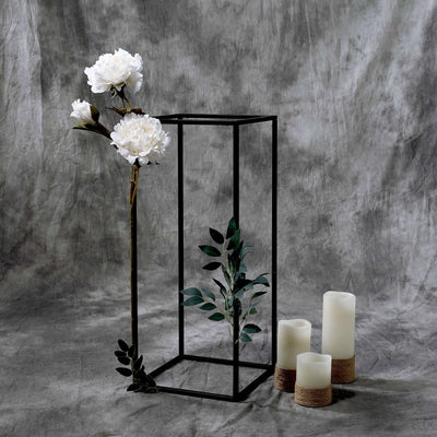 2-Pack Rectangular Matte Black Metal Wedding Flower Stand 24" Geometric Column Frame - Modern Floral Display for Event Decor