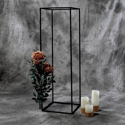 2-Pack Rectangular Matte Black Metal Wedding Flower Stand 40" Geometric Column Frame - Statement Floral Display for Grand Events