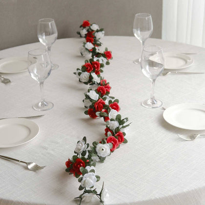 2 Pack Red Ivory Artificial Silk Mini Rose Vines Hanging Flower Garland with 45 Flower Heads - 8ft
