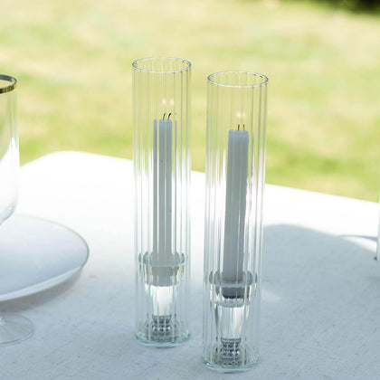 2-Pack Ribbed Glass Candelabra Shades Open End Hurricane Design 10" Clear - Sleek Table Centerpiece for Stylish Decor