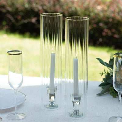2-Pack Ribbed Glass Candelabra Shades Open End Hurricane Design 14" Clear - Sleek Table Centerpiece for Stylish Decor
