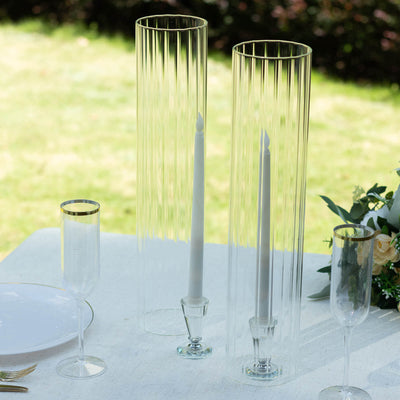 2-Pack Ribbed Glass Candelabra Shades Open End Hurricane Design 18" Clear - Sleek Table Centerpiece for Stylish Decor