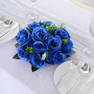 2 Pack Royal Blue Artificial Flower Ball Bouquets For Centerpieces, 15-Head Silk Rose Kissing Balls 10"