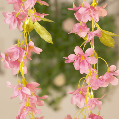 2-Pack Silk Flower Garland Vine Lights 6ft Jasmine Design Pink Warm White - Battery Operated Decorative Fairy Lights
