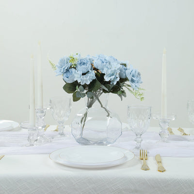 2 Pack Silk Rose Bouquets Mixed Peony & Hydrangea - 12" Light Blue Artificial Floral Arrangements