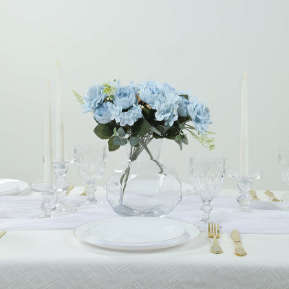 2 Pack Silk Rose Bouquets Mixed Peony & Hydrangea - 12" Light Blue Artificial Floral Arrangements
