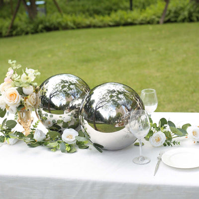 2-Pack Stainless Steel Gazing Globe Mirror Ball 12" Reflective Shiny Hollow Spheres Silver - Outdoor Garden Décor