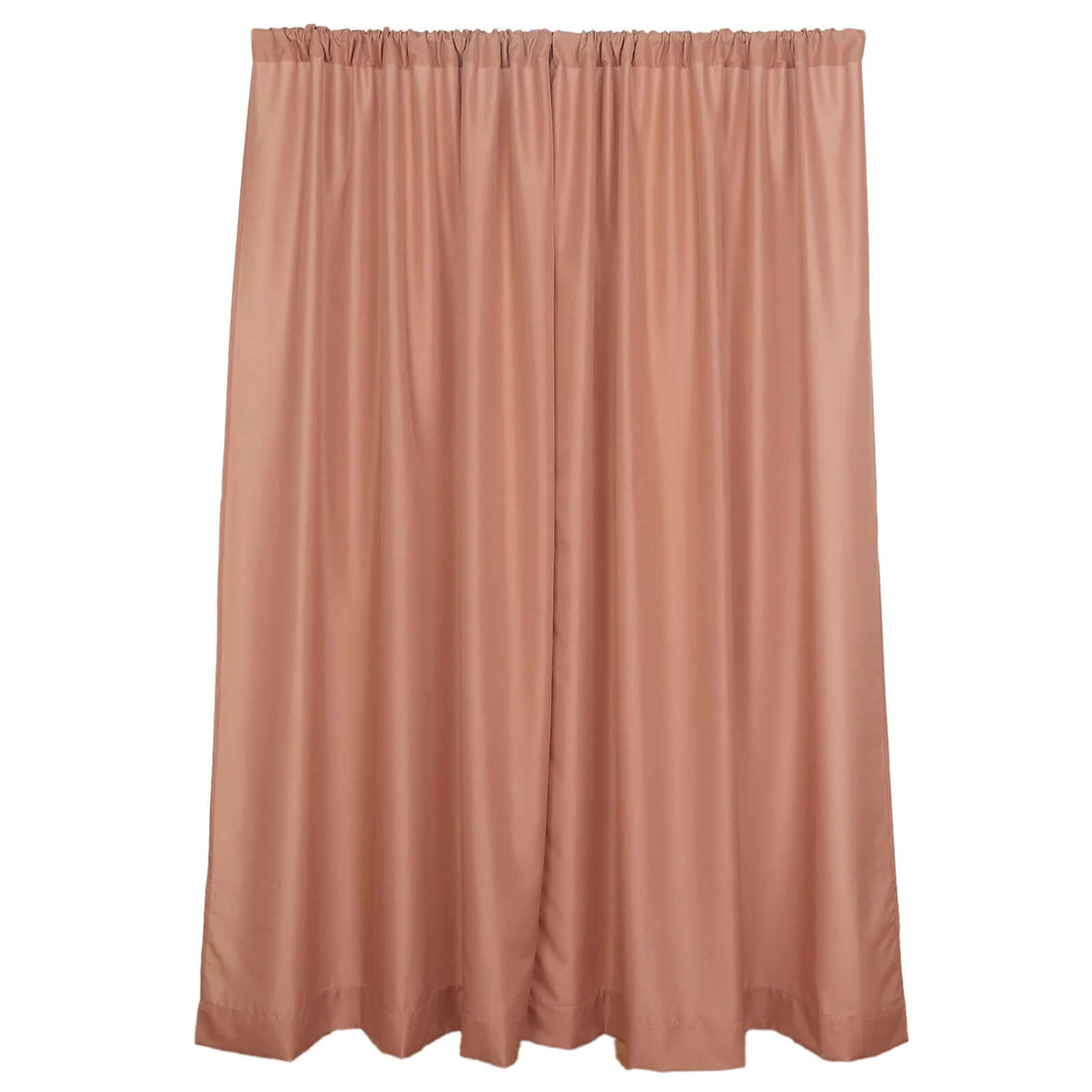 Peach-colored sheer curtain panel on a white backdrop