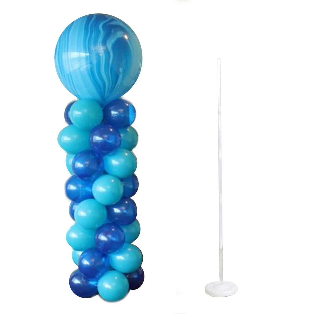Blue balloon column decoration with a solid base