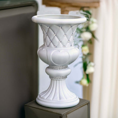 2 Pack White Crystal Beaded Italian Inspired Pedestal Stand Flower Plant Pillar With 10mm Crystal Studs PVC 18" Tall
