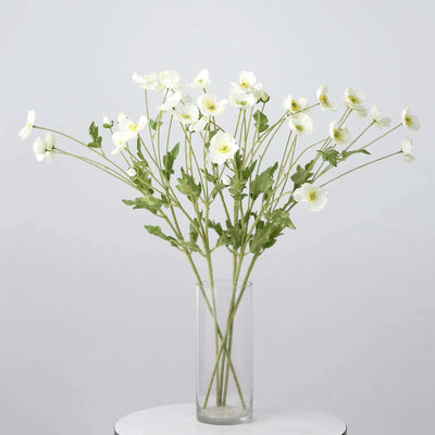 2 Pack Ivory Artificial Silk Poppy Flower Stems, 33" Faux Floral Decor