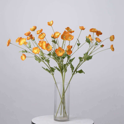 2 Pack Orange Artificial Silk Poppy Flower Stems, 33" Faux Floral Decor