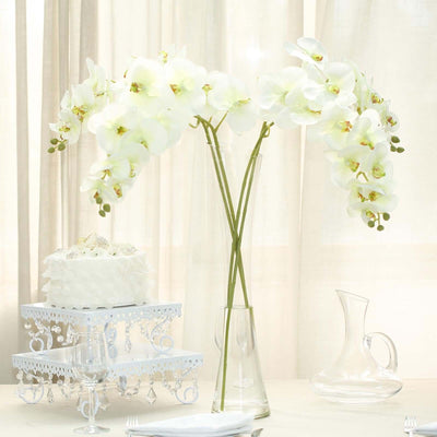2 Pack Cream Artificial Silk Orchid Flower Stems, Decorative Floral Branches – 40" Tall
