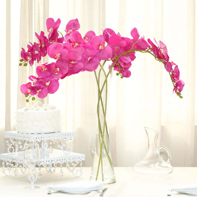 2 Pack Fuchsia Artificial Silk Orchid Flower Stems, Decorative Floral Branches – 40" Tall