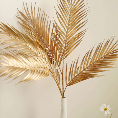 2 Stems Metallic Gold Artificial Palm Leaf Stems 32" Tropical Faux Floral Accent