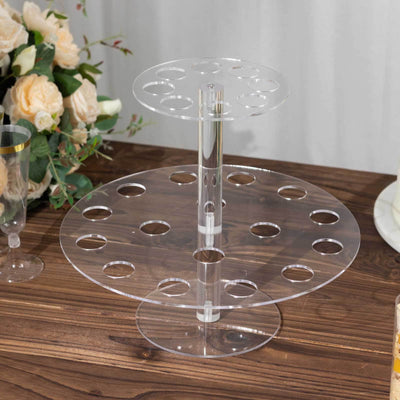 2 Tier Acrylic Round Ice Cream Cone Holder 12" Clear with 24-Slots - Modern Food Display Stand for Buffets & Dessert Tables