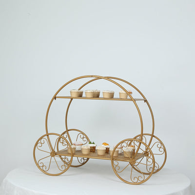 2-Tier Metal Cupcake Stand 28" Gold Cinderella Carriage Style - Giant Princess Pumpkin Coach Centerpiece Dessert Display Stand for Treats Tables