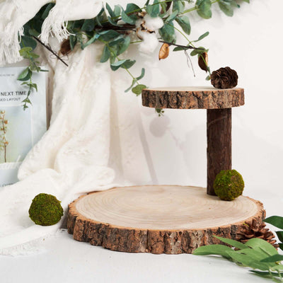 2-Tier Wooden Cheese Board Stand 8" Elm Wood Slice Design Natural - Rustic Cupcake Centerpiece