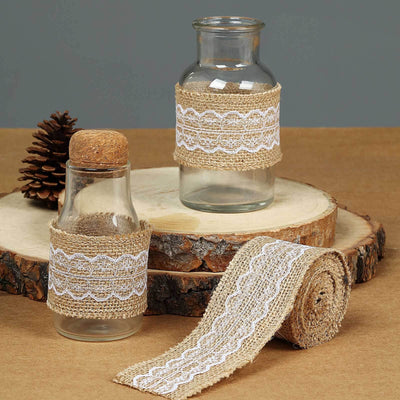 Natural Jute Burlap Ribbon With Wavy Lace 2" x 16FT