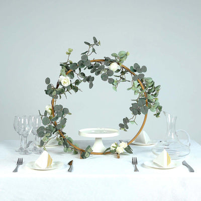 Gold Round Arch Wedding Centerpiece, Metal Hoop Wreath Tabletop Decor 20"