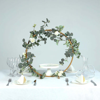 Gold Round Arch Wedding Centerpiece, Metal Hoop Wreath Tabletop Decor 20"