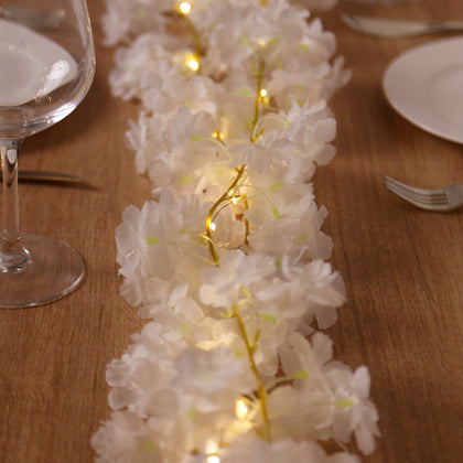 20 LED Artificial Garland String Lights 6ft Cherry Blossom Design White Warm White - Battery Operated Hanging Lights