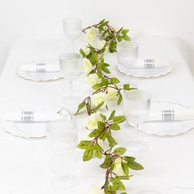 20 LED White Silk Rose Flower Garland Vine String Lights, Warm White Battery Operated 7ft