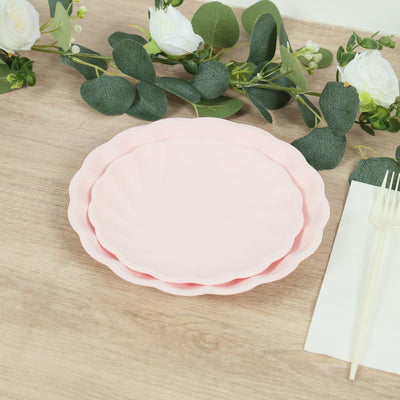 20 Pack Compostable Dessert Plates – 7" Blush Swirl Scalloped Pastel Color Salad Plates, Biodegradable Bamboo Tableware