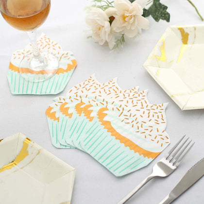 20-Pack Paper Cocktail Napkins 11"x9" Cupcake Design - Disposable Beverage Napkins for Parties