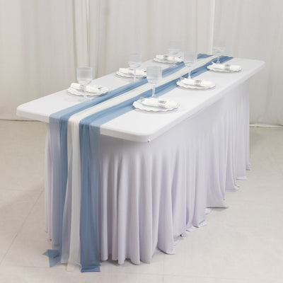 20-Pack Sheer Table Runners Dusty Blue Ivory, 9ft Long Sheer Drapes Table Decor, Wrinkle-Free