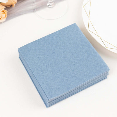 20 Pack Linen-Like Paper Napkins 5"x5" Dusty Blue - Soft Single-Use Airlaid Cocktail Napkins