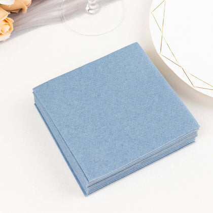 20 Pack Linen-Like Paper Napkins 5"x5" Dusty Blue - Soft Single-Use Airlaid Cocktail Napkins