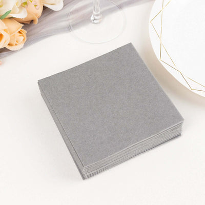 20 Pack Linen-Like Paper Napkins 5"x5" Silver - Soft Single-Use Airlaid Cocktail Napkins
