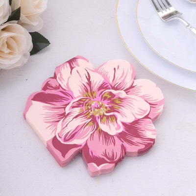 20-Pack Paper Cocktail Napkins 2 Ply Pink Peony Flower Shaped - Disposable Beverage Napkins for Wedding Showers