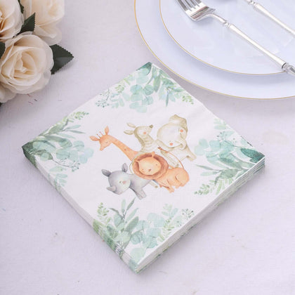 20-Pack Paper Beverage Napkins 2 Ply with Safari Animal Print 6.5"x6.5" - Jungle Theme Disposable Cocktail Party Napkins 18GSM